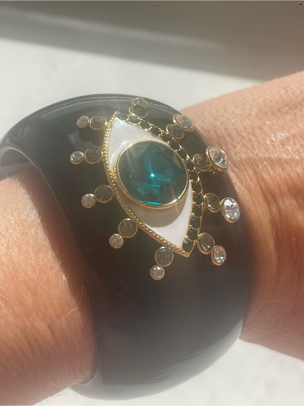 Kurt Geiger London Evil Eye Crystal Cuff Bracelet Black Gold Blue NWT Statement